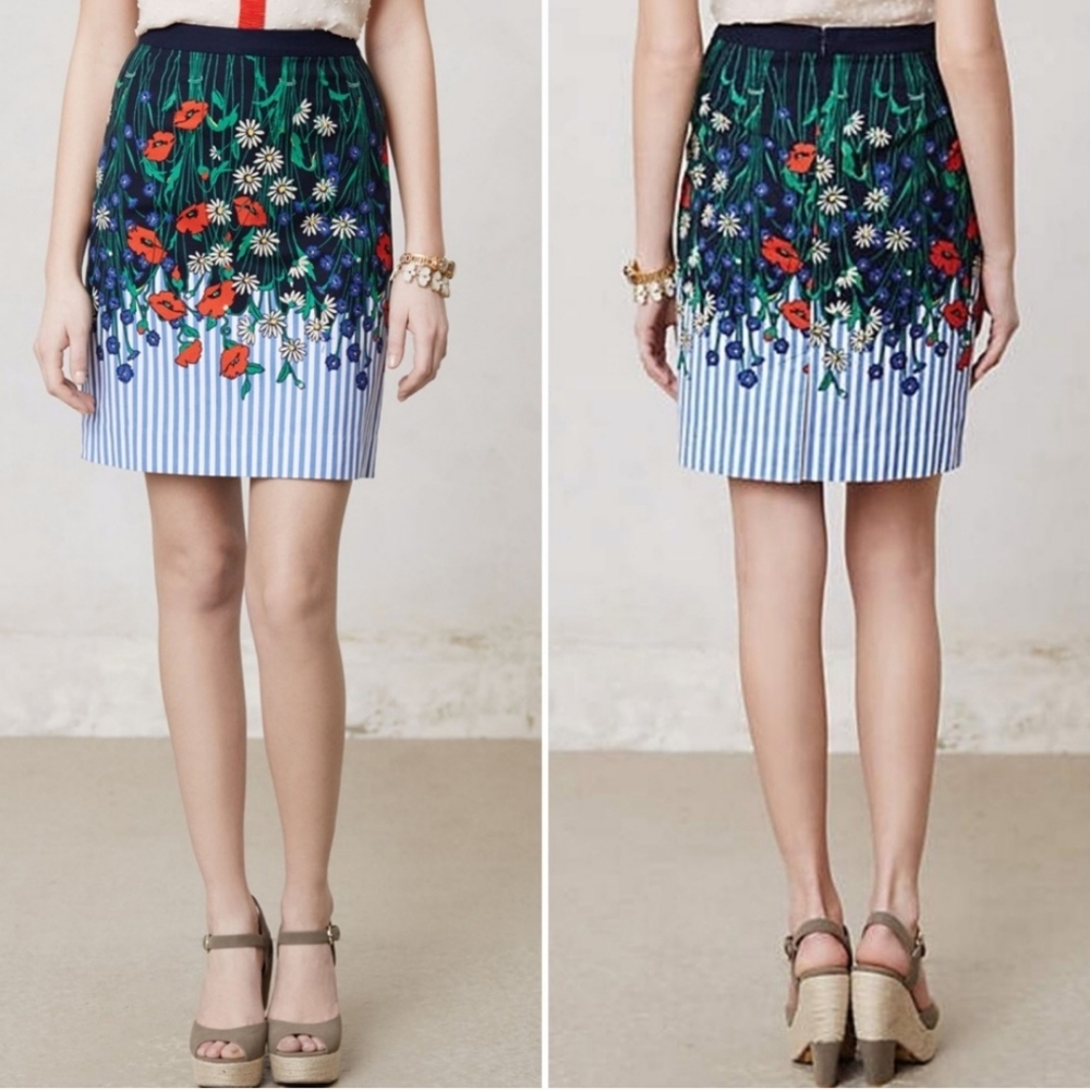 Anthropologie Postmark Floral Striped Pencil Skirt 4